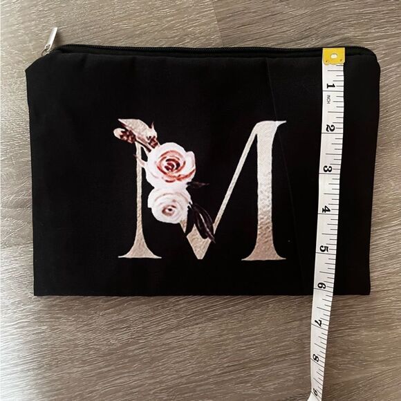 New Black Zipper Pouch with Floral Initial Detail - Multiple Available - Picture 10 of 15